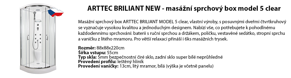 ARTTEC BRILIANT NEW - masážní sprchový box model 5 clear